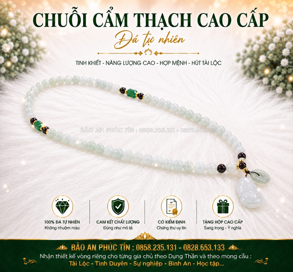 Chuỗi Cẩm Thạch Cao Cấp - Charm Phật Bà