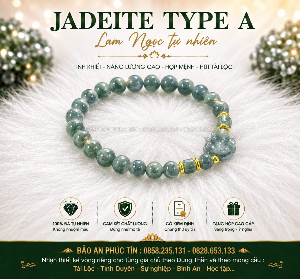 Jadeite Type A Lam Ngọc Charm Hồ Ly