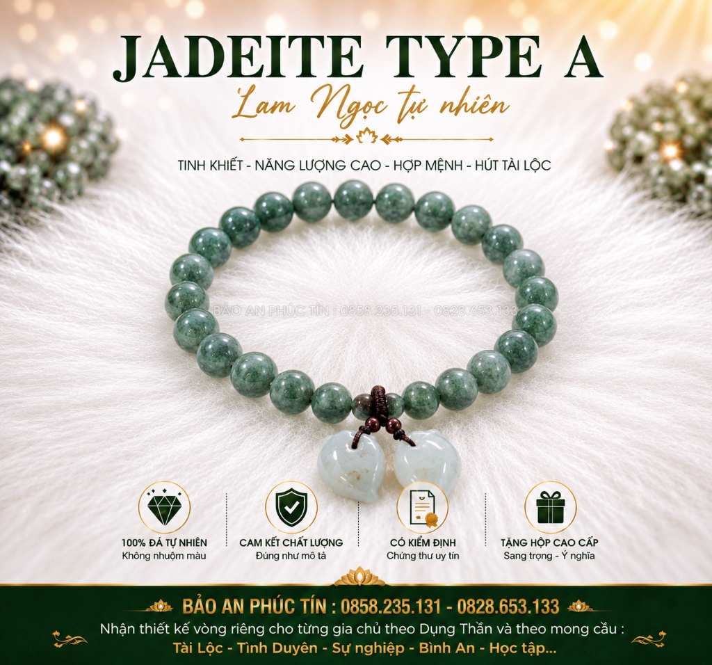 Jadeite Type A Lam Ngọc Charm Lá Bồ Đề
