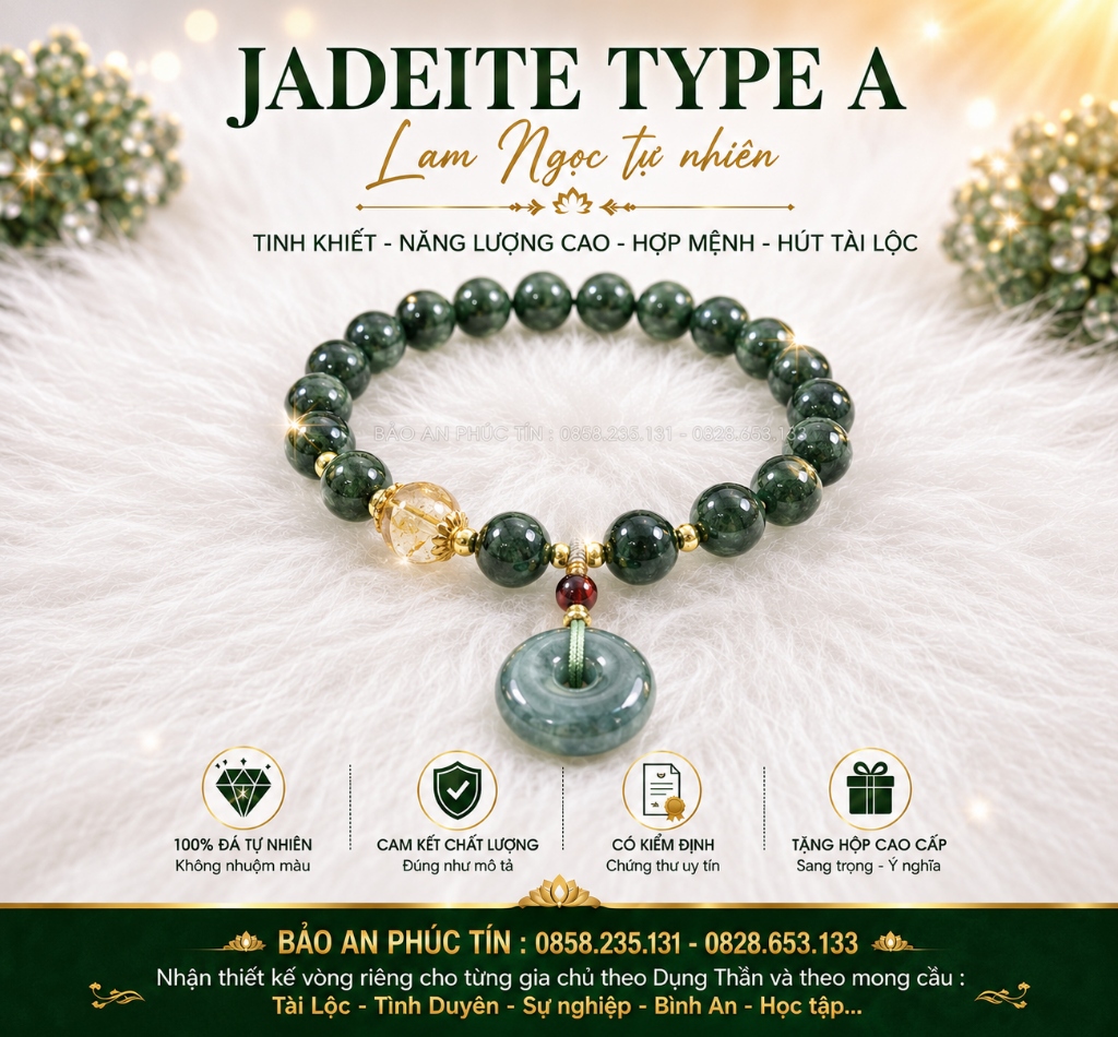 Jadeite Type A Lam Ngọc Phối Ưu Linh Vàng