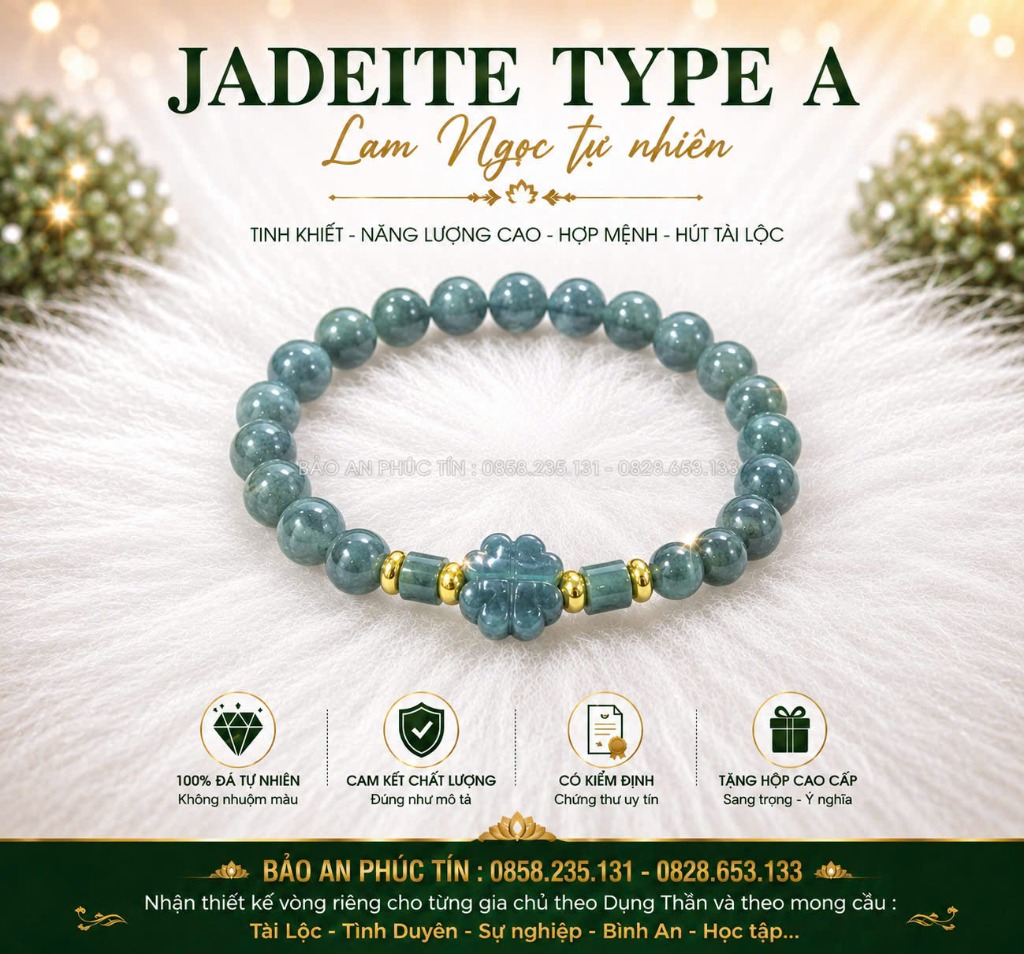 Jadeite Type A Lam Ngọc Charm Cỏ 4 Lá