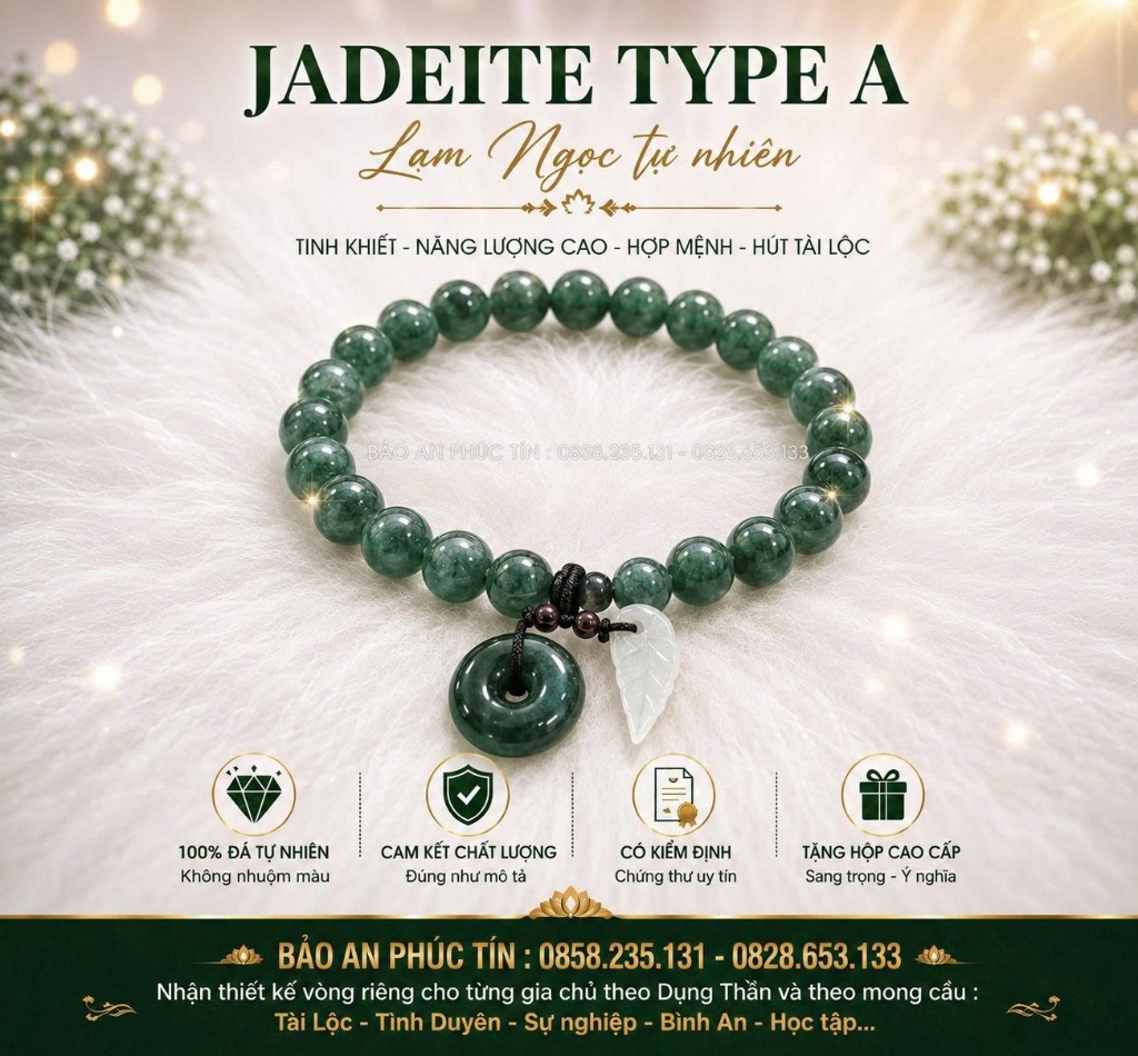 Jadeite Type A Lam Ngọc Charm Đồng Điếu