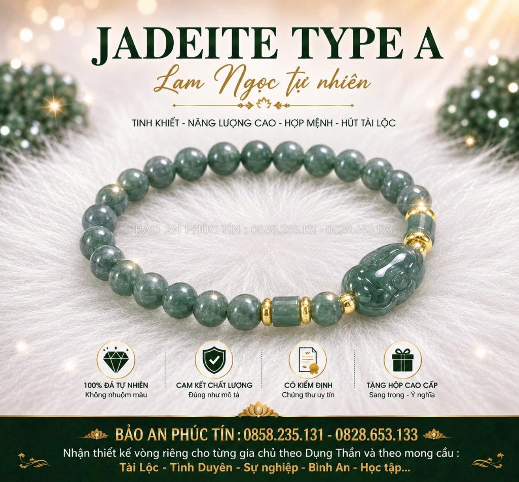 Jadeite Type A Lam Ngọc Charm Tỳ Hưu