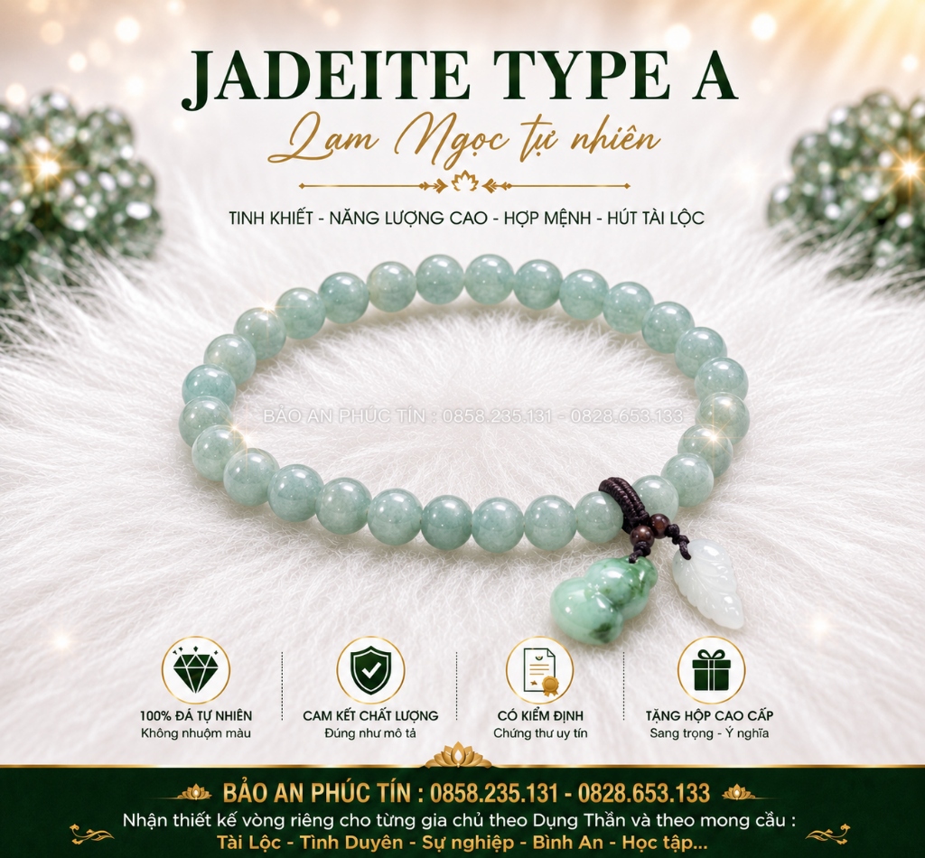 Jadeite Type A Lam Ngọc Charm Hồ Lô