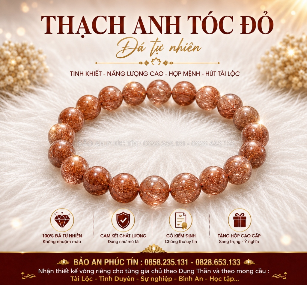 Thạch Anh Tóc Đỏ Tự Nhiên