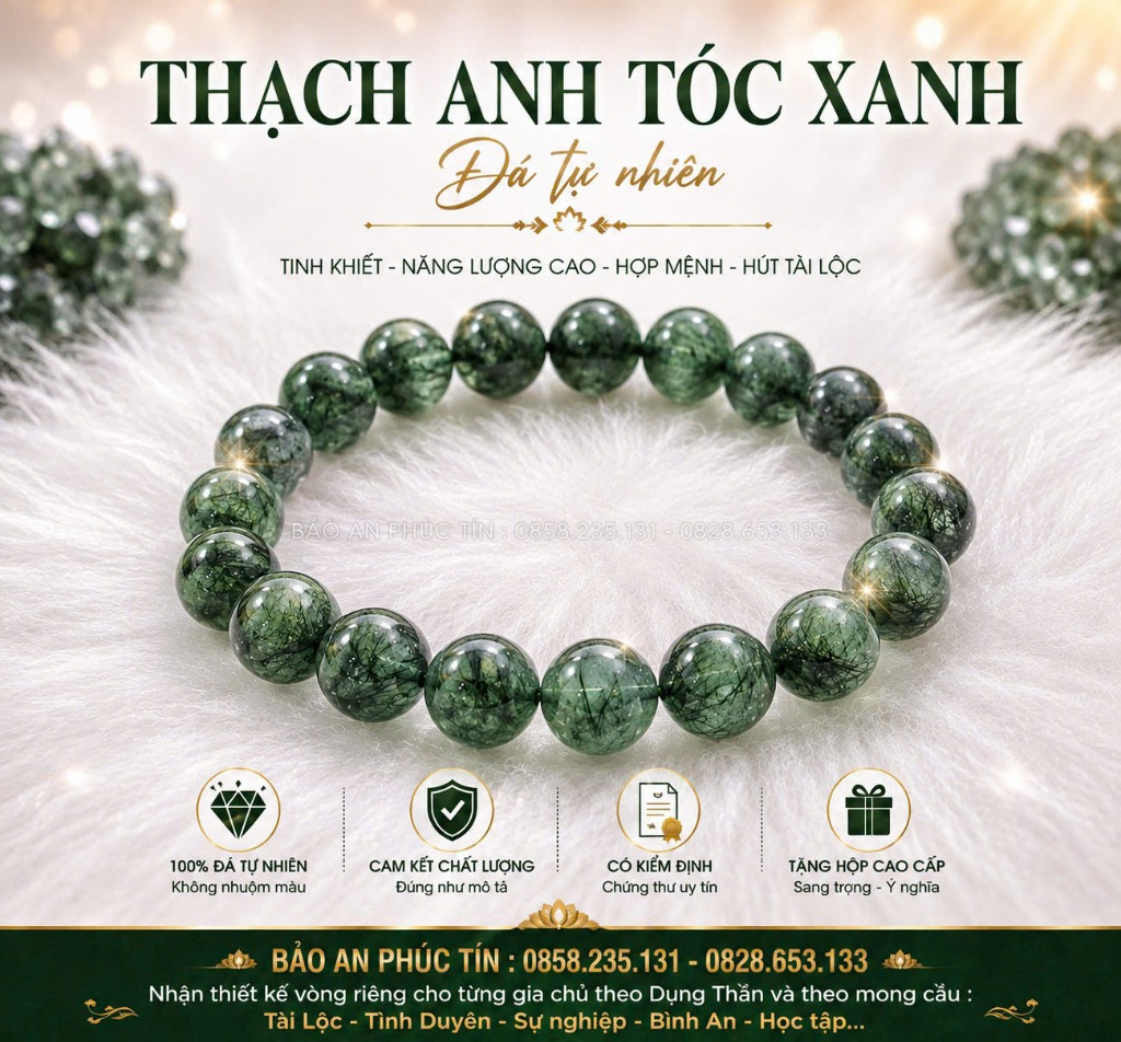 Thạch Anh Tóc Xanh Tự Nhiên
